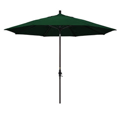 Round Outdoor Patio Umbrella, Fiberglass with Twist Tilt - Black Finish, Forest Green, 11'