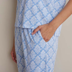 Printed Pima Cotton Women's Jogger Pants Pajama Set - Lisbon Blue, L