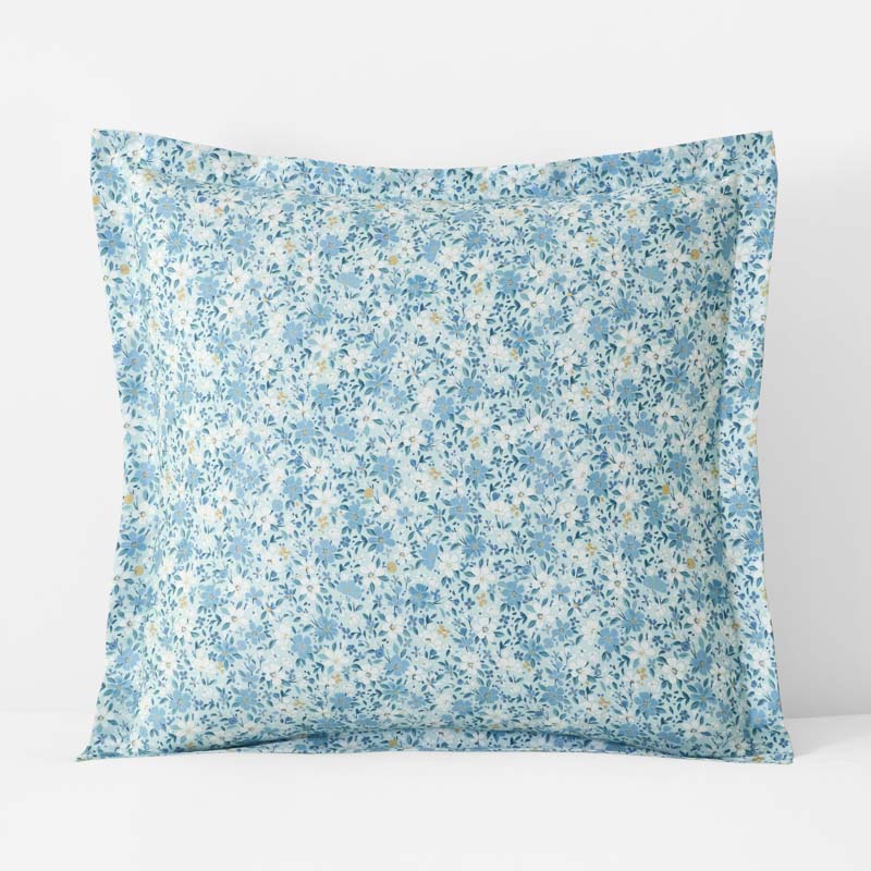 Joyful Floral Classic Smooth Sateen Sham - Blue, Euro