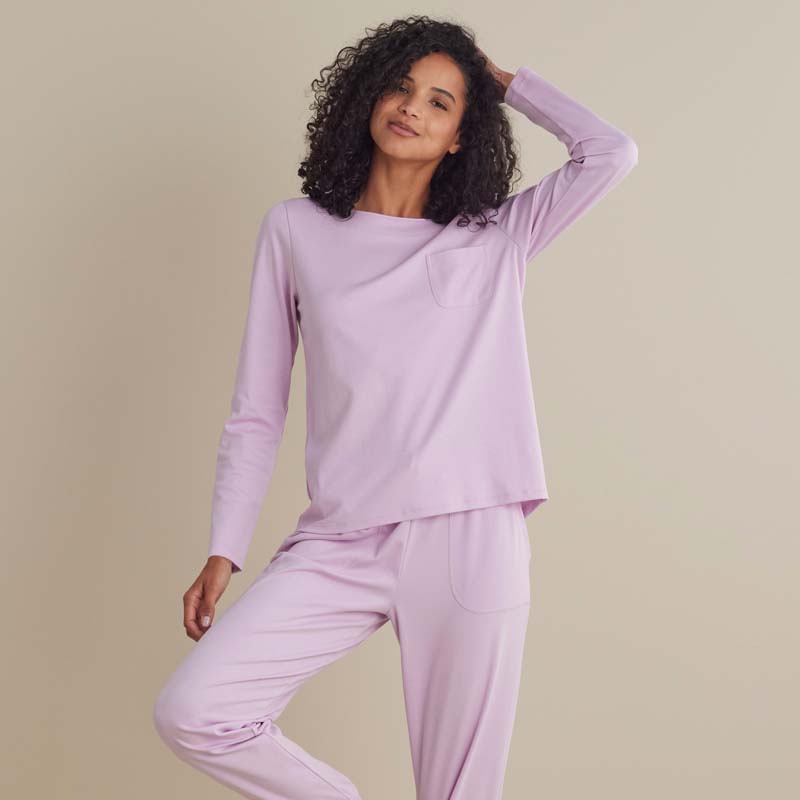 Pima Cotton Women's Jogger Pants Pajama Set - Dusty Pink, L