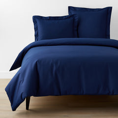 Classic Cool Organic Cotton Percale Solid Duvet Cover - Navy, Full