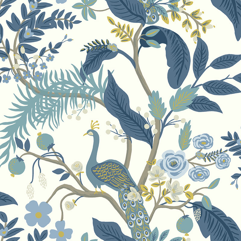 Peacock Traditional Wallpaper - Blue, Swatch