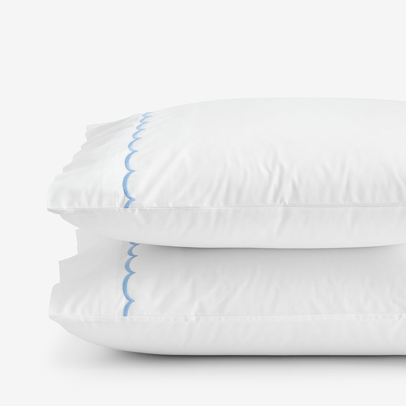 Embroidered Scallop Classic Cool Cotton Percale Pillowcase Set - Blue, King