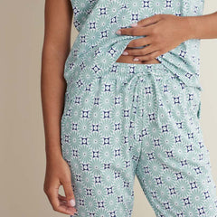 Printed Peruvian Cotton Women's Jogger Pants Pajama Set - Cool Daisy, L