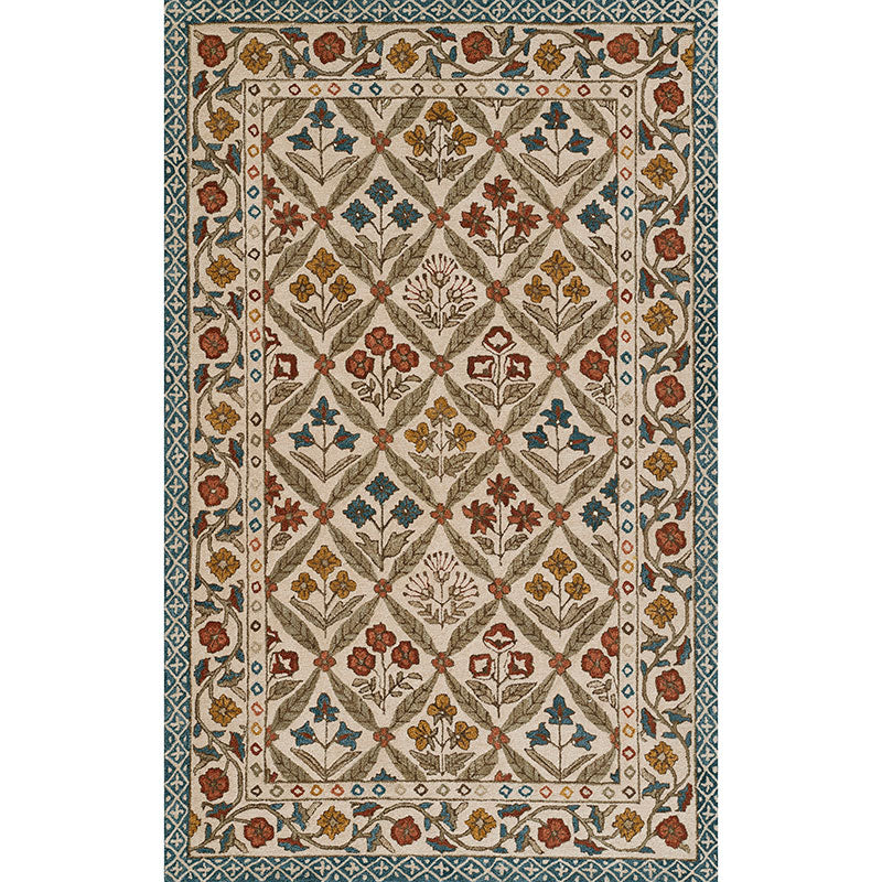 Floral Border Hand Tufted Wool Rug