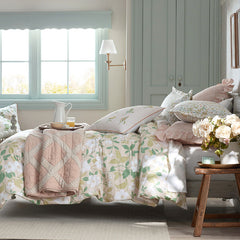 Clemencia Classic Cool Cotton Percale Sham - Floral Peach Blossom, Euro