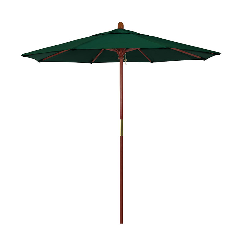 Round Outdoor Patio Umbrella, Wood with Manual Lift - Forest Green, 7.5'
