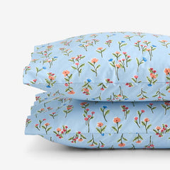Blossoms and Stripes Classic Cool Cotton Percale Pillowcase Set - Garden Poppies, King