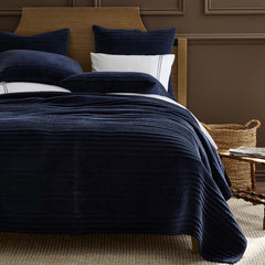 Line Stitch Velvet Quilted Sham - Navy, King