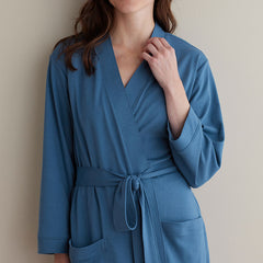 Pima Cotton Kimono Robe - Blue Denim, XS