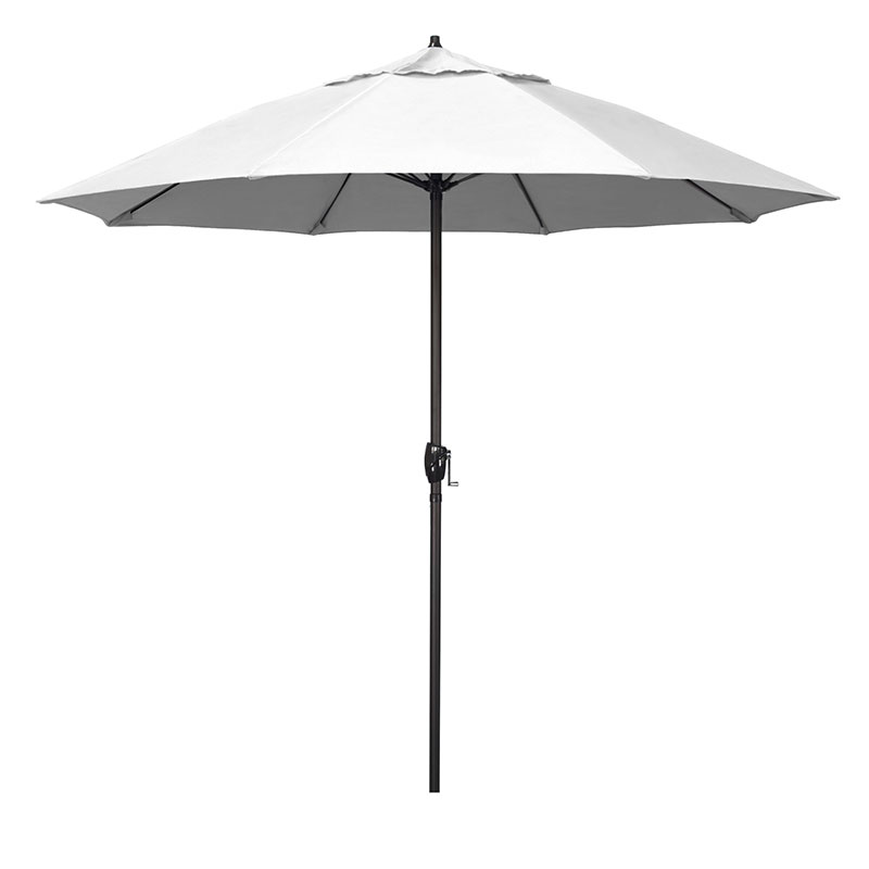 Round Outdoor Patio Umbrella, Aluminum with Auto Tilt Crank - Bronze Finish, Natural, 9'