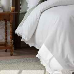 Embroidered Scallop Classic Smooth Sateen Solid Sham - Light Sage, Standard