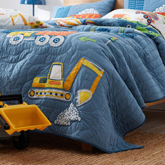 Construction Trucks Quilt - Blue , Full/Queen