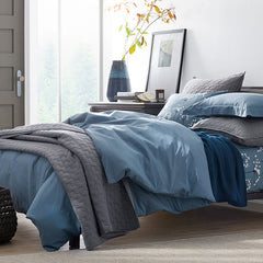 Classic Cool Cotton Percale Bed Duvet Cover - Slate Blue, Full
