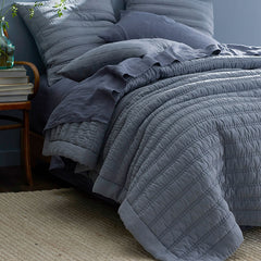 Premium Breathable Washed Linen Solid Quilt - Blue Stone, Full/Queen