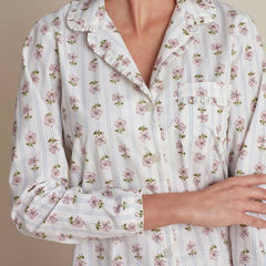Printed Poplin Women's Long Sleeve Button-Down Pajama Set - Cottage Stripe, XL