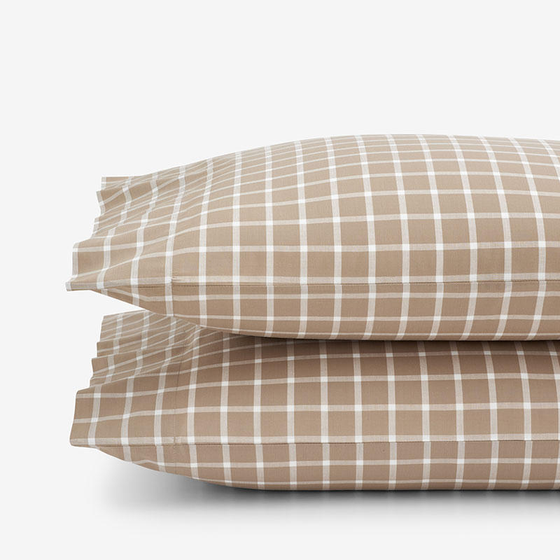 Classic Stripes and Plaids Cool Yarn-Dyed Cotton Percale Pillowcase Set - Windowpane Taupe, Standard