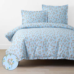 Blossoms and Stripes Classic Cool Cotton Percale Duvet Cover - Garden Poppies, King/Cal. King