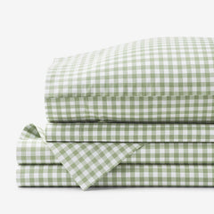 Gingham Classic Cool Organic Cotton Percale Bed Sheet Set - Moss, Queen