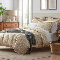 Joyful Floral Classic Smooth Sateen Duvet Cover - Gold, King/Cal. King