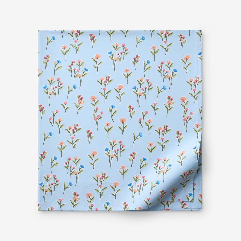 Blossoms and Stripes Classic Cool Cotton Percale Flat Bed Sheet - Garden Poppies, King/Cal. King