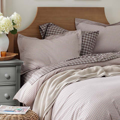 Classic Stripes and Plaids Cool Yarn-Dyed Cotton Percale Fitted Bed Sheet - Mini Check Brown, Twin