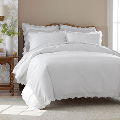 Embroidered Scallop Classic Smooth Sateen Solid Bed Sheet Set - Light Gray, Twin XL