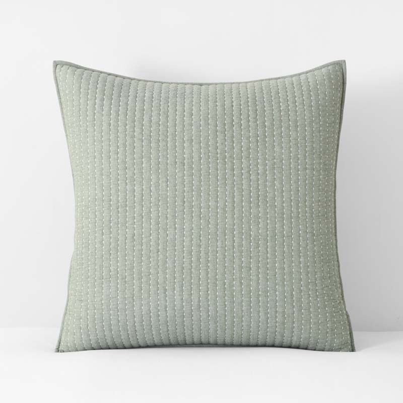 Fara Textured Kantha Quilted Sham - Green, Euro