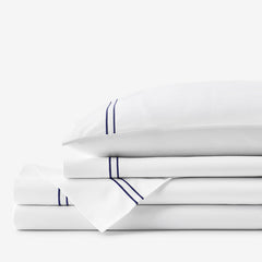Dorset Stripe Luxe Smooth Egyptian Cotton Sateen Bed Sheet Set - Blue, Cal King