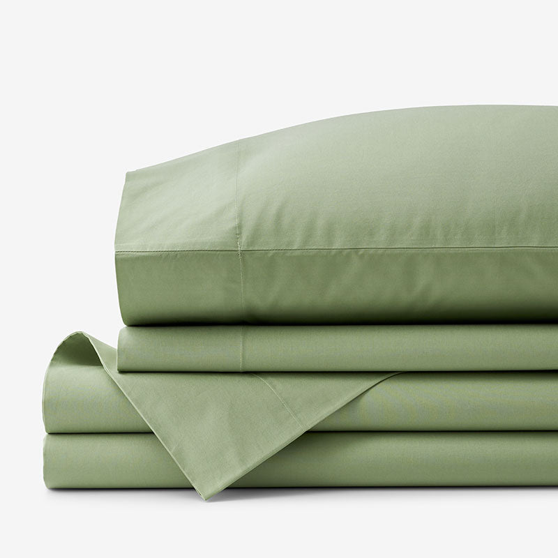 Classic Cool Organic Cotton Percale Solid Bed Sheet Set - Moss Green, Twin