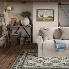 Floral Border Hand Tufted Wool Rug -  Green, 4' x 6'
