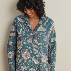 Printed Poplin Women's Nightshirt - Birds & Flowers, XXL