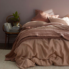 Premium Breathable Washed Linen Solid Bed Sheet Set - Light Clay, Full