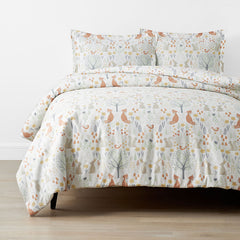 Forest Animals Classic Cool Organic Cotton Percale Duvet Cover Set - Ivory Multi, Full