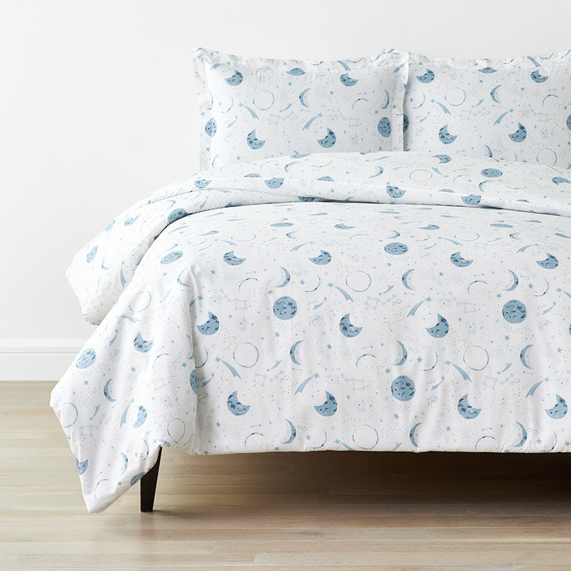 Night Sky Classic Cool Organic Cotton Percale Duvet Cover Set - Blue, Full