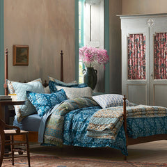 Nawab Floral Premium Smooth Sateen Reversible Duvet Cover - Blue Multi, Twin/Twin XL