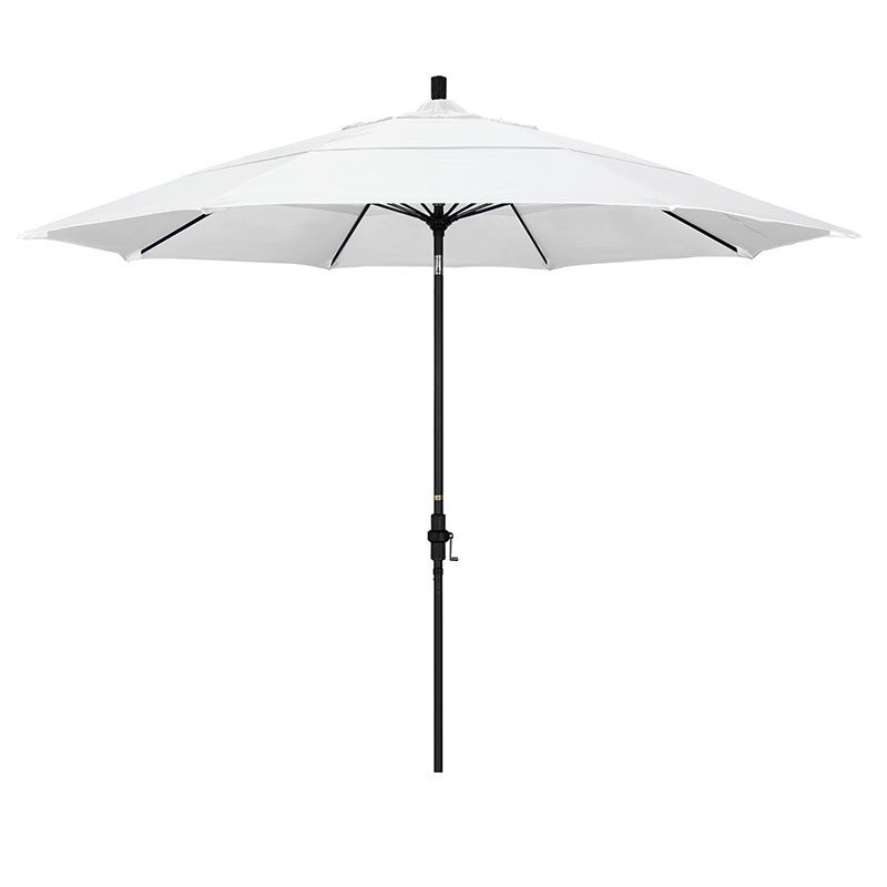 Round Outdoor Patio Umbrella, Fiberglass with Twist Tilt - Black Finish, Natural, 11'