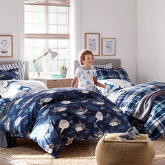 Handsome Tartan Classic Cool Organic Cotton Percale Bed Sheet Set - Blue Multi, Queen