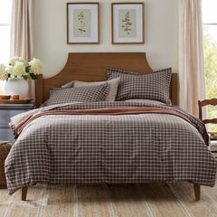 Classic Stripes and Plaids Cool Yarn-Dyed Cotton Percale Sham - Windowpane Brown, Euro