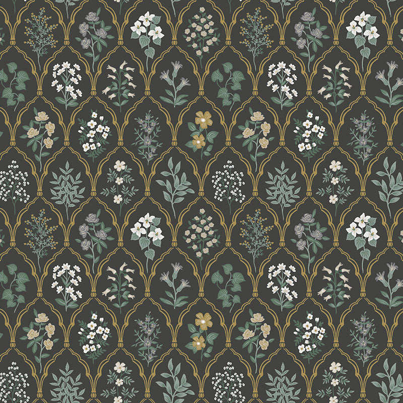 Hawthorne Traditional Wallpaper - Black, Swatch
