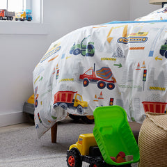 Construction Trucks Classic Cool Organic Cotton Percale Bed Sheet Set - White , Full