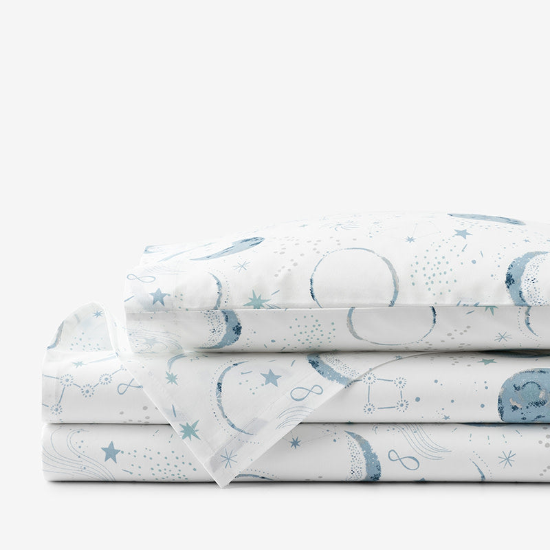 Night Sky Classic Cool Organic Cotton Percale Sheet Set - Blue, Toddler