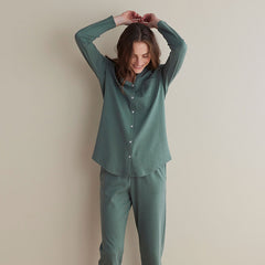 Pima Cotton Women's Button-Down Pajama Set - Green Mist, L