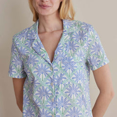 Printed Poplin Women's Shorts Set - Blue Palm, S