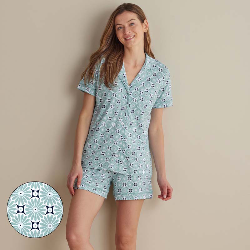 Printed Peruvian Cotton Women's Shorts Set - Cool Daisy, XS