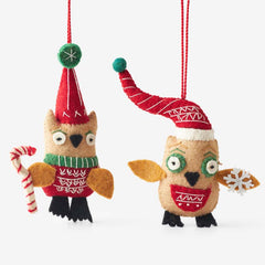 Holiday Felt Ornaments, Set of 2 - Owls