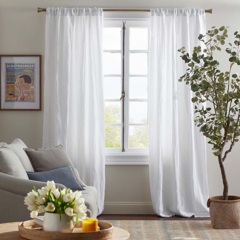 Linen Window Curtain - White, 63 in.