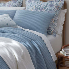 Fara Textured Kantha Quilted Sham - Blue, Euro