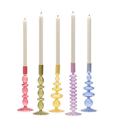 Hand-Blown Glass Taper Candlestick Candle Holders, Set of 5 - Multi