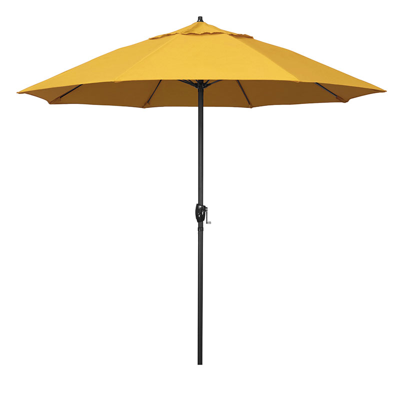 Round Outdoor Patio Umbrella, Aluminum with Auto Tilt Crank - Black Finish, Sunflower, 9'